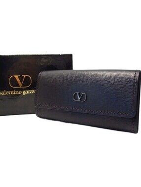 Valentino Garavani VLogo Leather 4-Key Holder Key Case Wallet Black Italy w/ Box